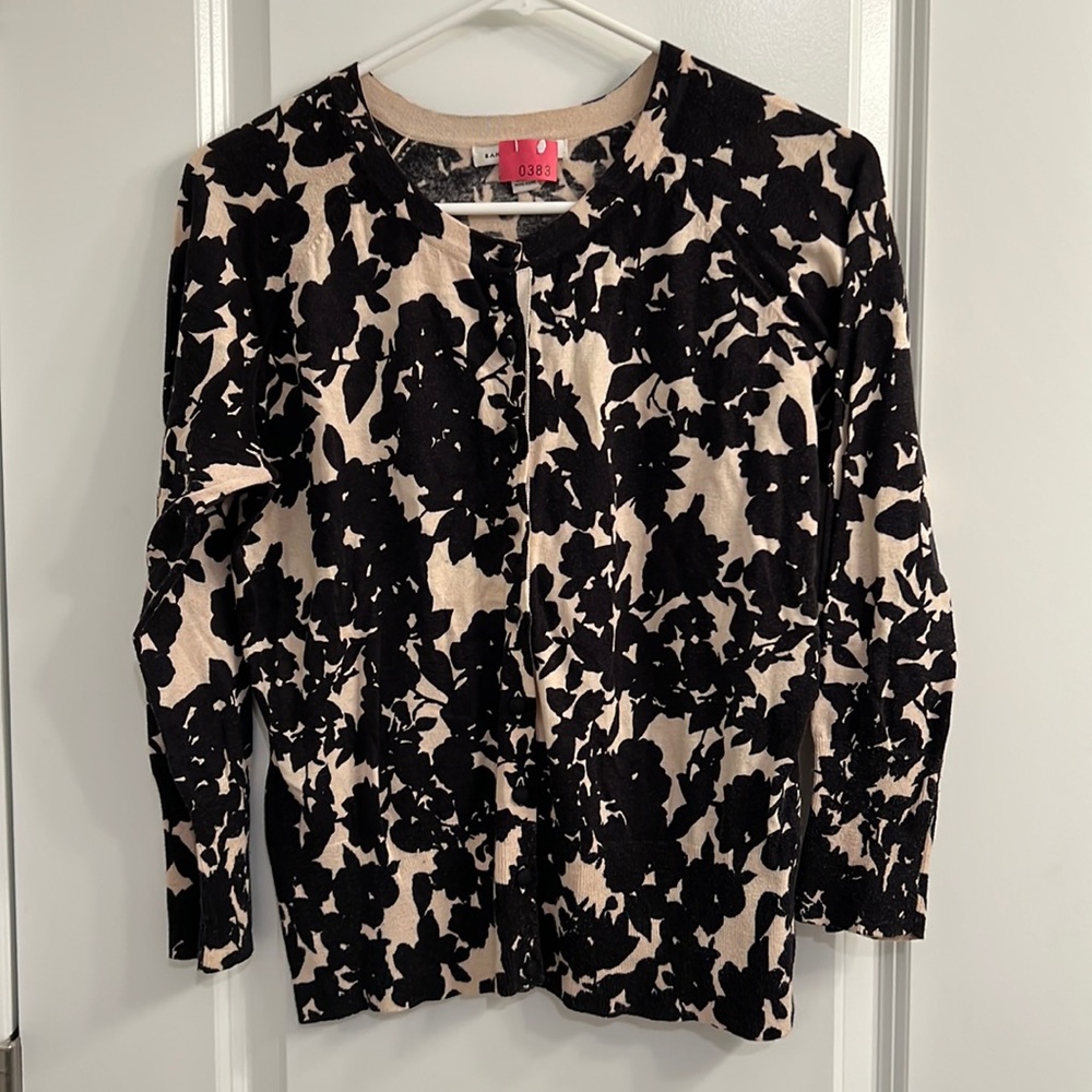 Banana Republic Black & Tan Floral Cardigan L